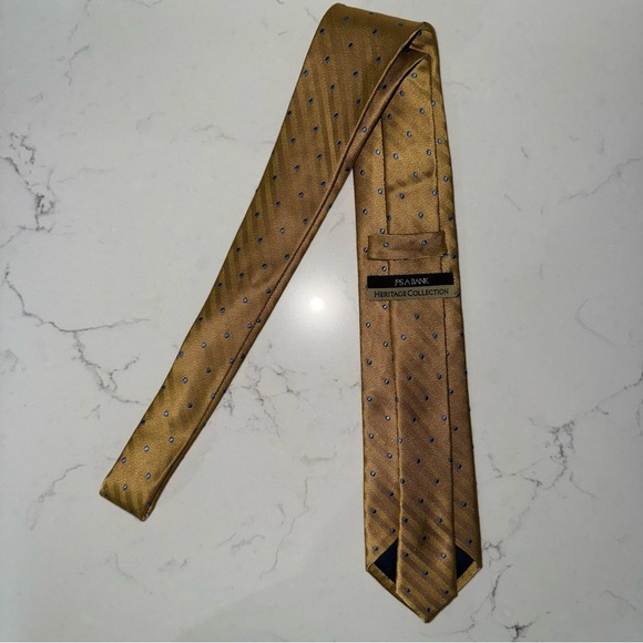 Jos. A. Bank Heritage Collection Gold and Blue Polka Dot 100% Silk Tie - Picture 4 of 8